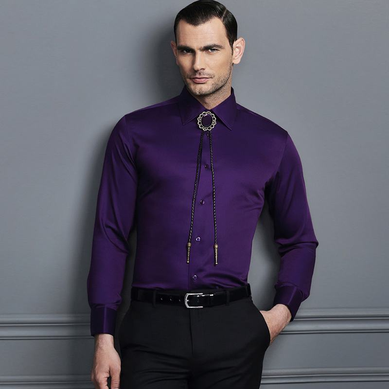 男士商务修身深紫衬衫男长袖衬衣