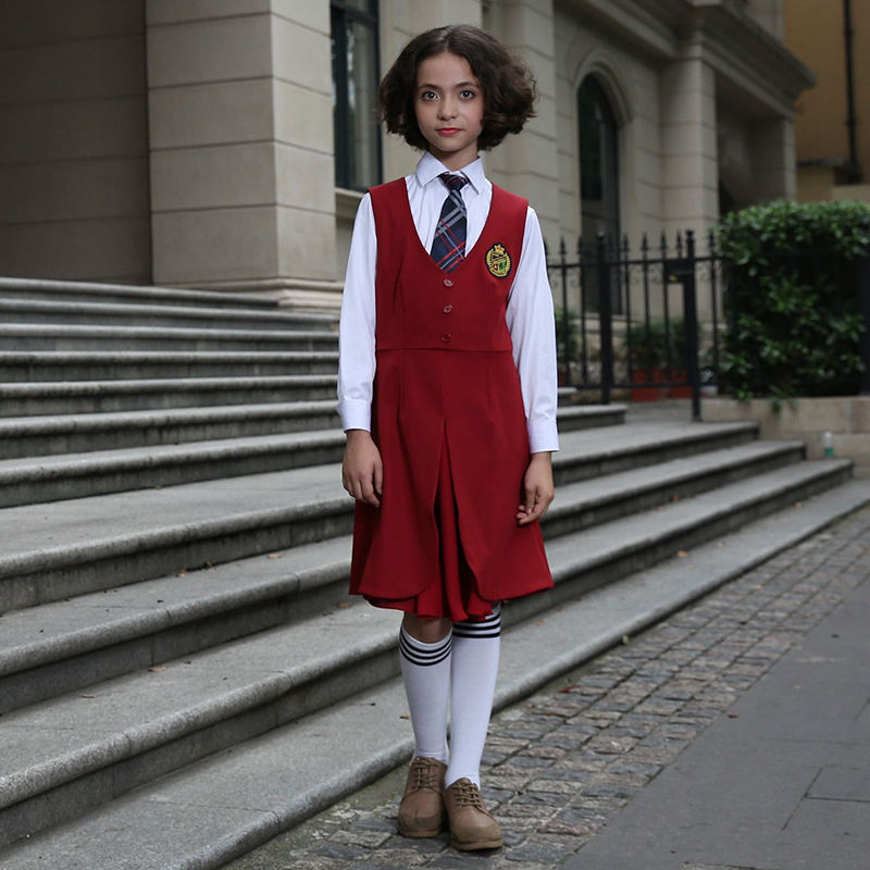 中小学生背心裙衬衫校服套装定做设计DELUNSA120