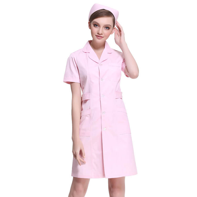 短袖夏装葫芦领女白大褂粉色修身护士服定制BDMD017