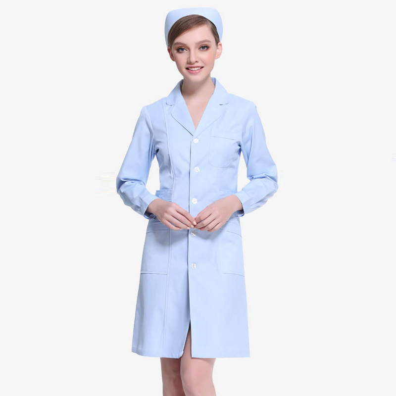 秋冬装葫芦领长袖女白大褂蓝色修身护士服定制BDMD017-1