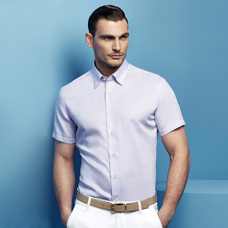 夏季男短袖淡紫衬衫DP免烫衬衣